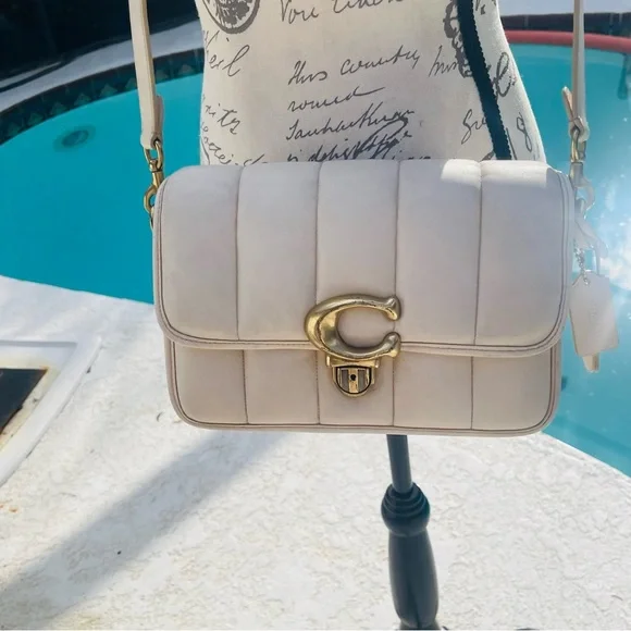 Coach Studio Chalk White Quilted Leather Brass Hardware Shoulder Bag Crossbody - Picture 2 of 15